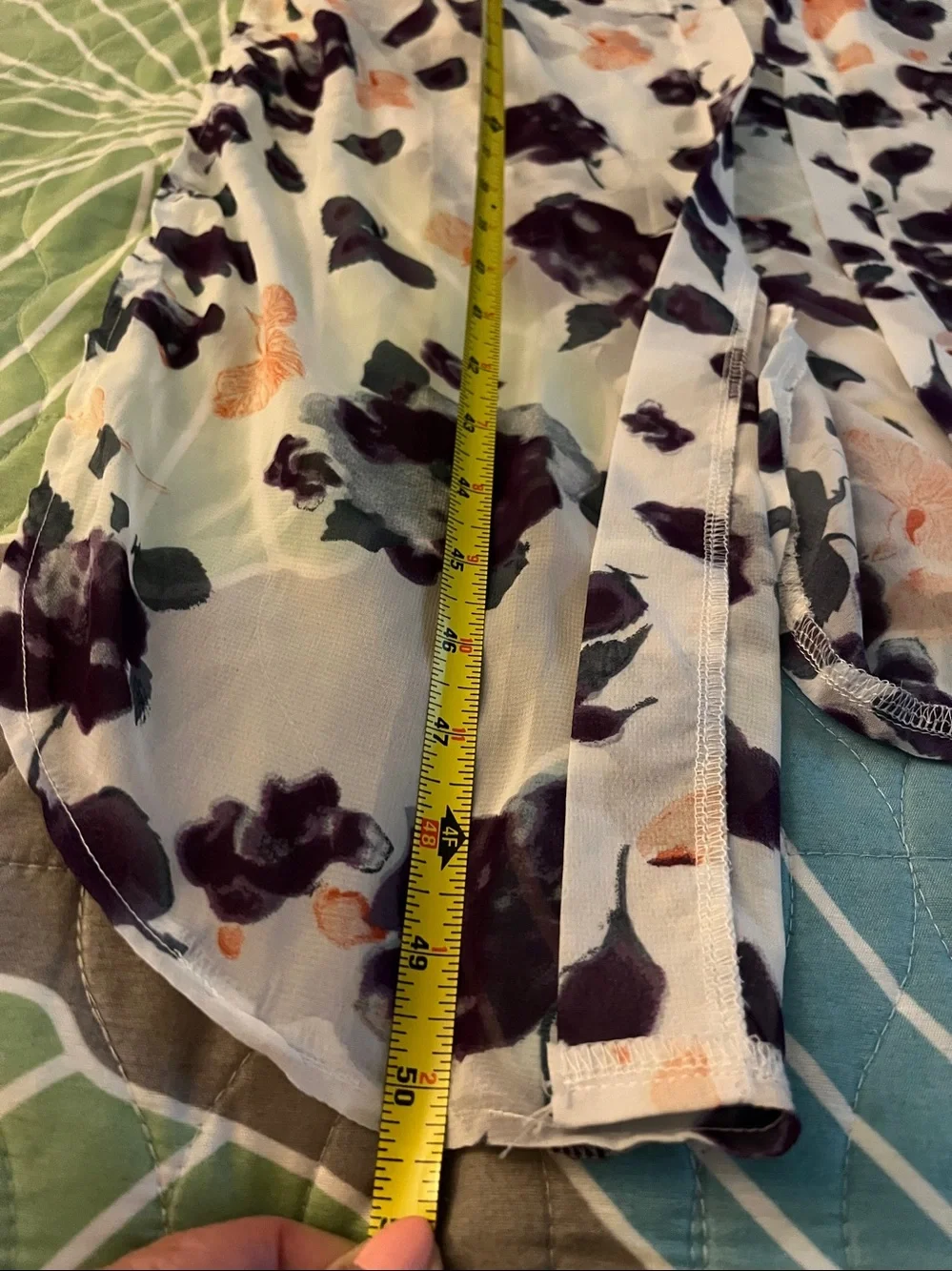 Floral Sheer Long Kimono Robe - White with Purple & Peach Floral One size
